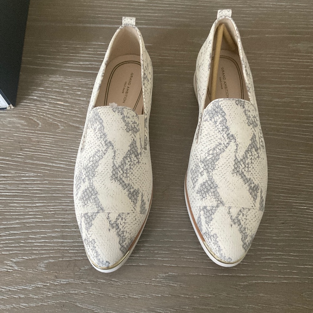 Cole Haan Grand Ambition loafers, chalk python print, size 11